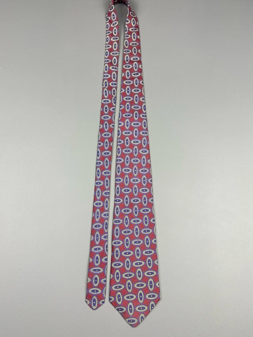 New Aquascutum London Silk Medallion Tie Burgundy Navy Gold Made in England